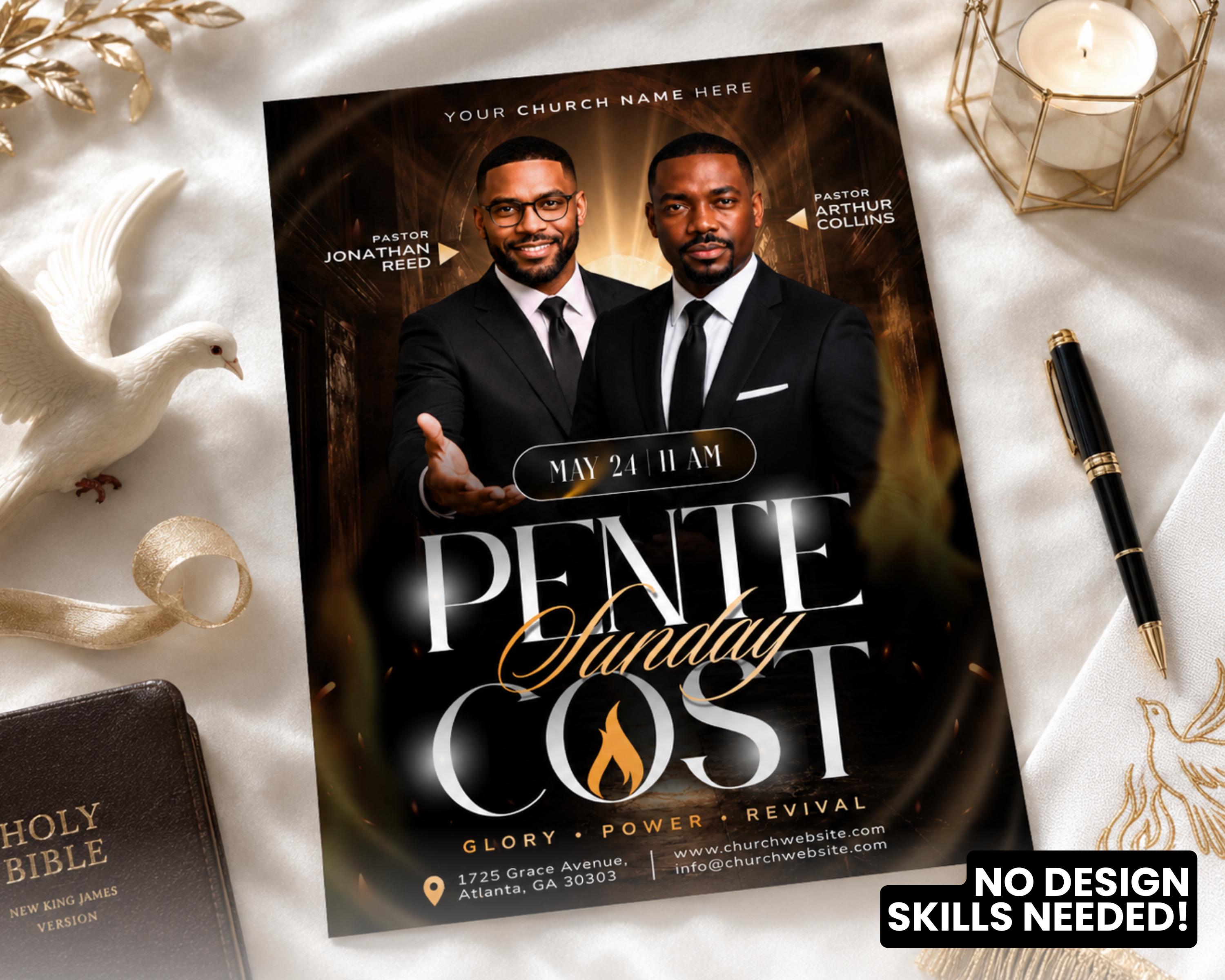 Pentecost Sunday Flyer Template | Holy Spirit Church Service Poster ...