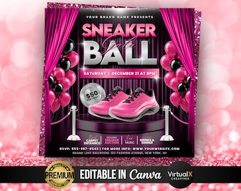 Folleto para gala de zapatillas, invitación para gala de zapatillas, folleto para evento de gala de zapatillas, invitación para gala, invitación para fiesta de cumpleaños, plantilla editable de Canva
