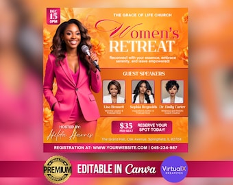 Women's Retreat Flyer, Womens Meeting Conference Flyer, Guest Speakers, Floral Theme Event, Networking Celebration, Editable Church Template