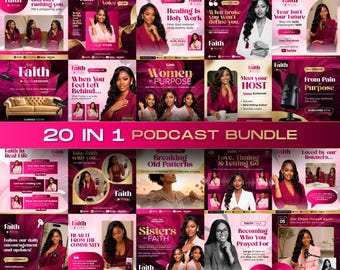 20-in-1 Women Ministry Podcast Flyer Bundle | Canva Editable Church Social Media Kit | Faith Based Podcast Templates | Instagram Post Set
