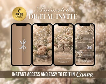 Baby in Bloom Baby Shower Invitation | Floral Beige Brown Babyshower Invite | Editable Neutral Boho Theme | Animated Canva Evite