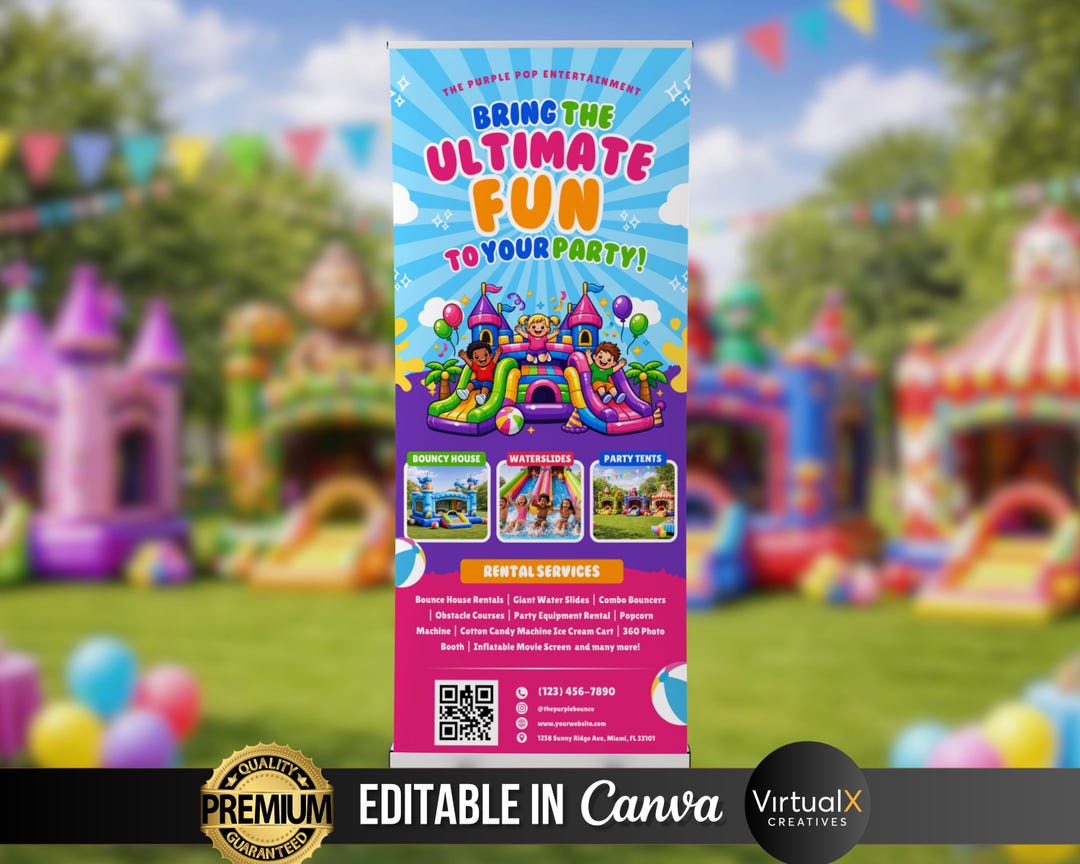 Bounce House Rental Retractable Banner, Inflatable Business Template ...