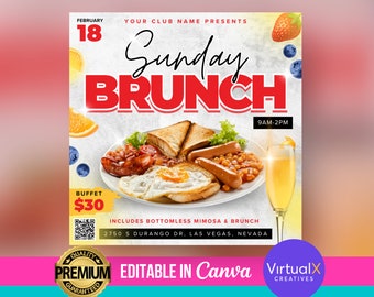 Sunday Brunch Flyer Template | Brunch Party Canva Template | Restaurant Event Flyer | Day Party Club Promo | Bottomless Mimosa