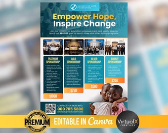 Fundraising Flyer Template | Charity Event Sponsor Package | Nonprofit Donation Drive Kit | Editable Sponsorship | DIY Community Outreach