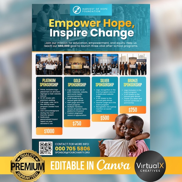 Fundraising Flyer Template | Charity Event Sponsor Package | Nonprofit Donation Drive Kit | Editable Sponsorship | DIY Community Outreach