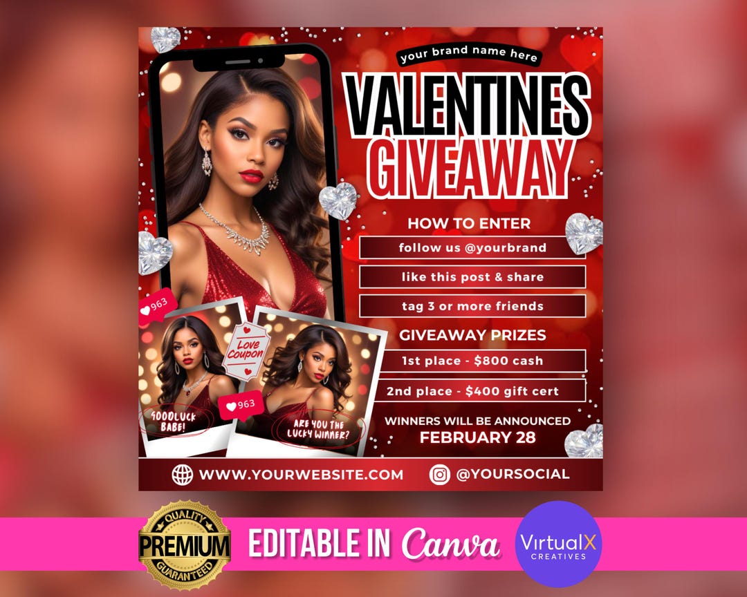 Valinetines Raffle Poster Valentines Giveaway Flyer, Valentine Raffle, February Contest Hair ...