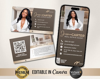 Real Estate Business Card, Realtor Calling Card, Textable Real Estate Card Template, Real Estate Marketing Cards, Buying or Selling QR Code