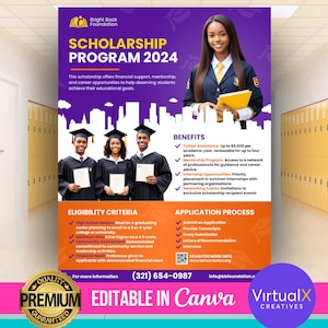 Scholarship Program Flyer, Scholarship Announcement Flyer, Editable Scholarship Assistance, Program Flyer, DIY Canva Template Printable