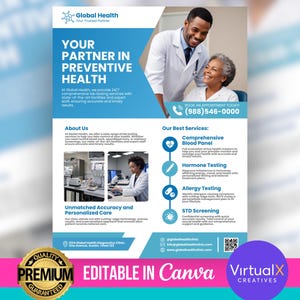 Lab Testing Flyer, Medical Laboratory Flyer, Diagnostics Clinic, Mobile Lab, Healthcare Business Printable, DIY Editable Canva Template