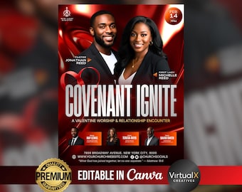 Covenant Ignite Valentine Church Flyer | Revival Template | Couples & Singles Worship Event | Christian Service Canva