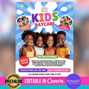 Folheto de serviço de creche, modelo de creche editável, folheto de creche, folheto de babá, folheto de admissão, folheto de pré-escola, modelo de cuidados infantis