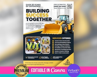 Construction Company Flyer, Building Services Flyer, Premade Home Renovation Business Flyer, Remodeling Flyer, DIY Flyer Template Design