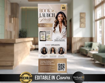 Banderoll för boklanseringsevenemang, banderoll för hälsoevenemang, mall för företagslansering, gästtalare, välkomstskylt, infällbar banderoll för att träffa författaren