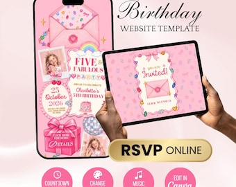 Five and Fabulous Birthday Invitation, Jewel Party Website, 5th Glam Bday for Girls Digital RSVP Canva
