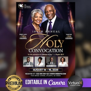 Holy Convocation Church Flyer Template | Pastor Anniversary Program Poster | Editable Canva Ministry Conference Event Design