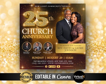 Church Anniversary Flyer, Pastor Appreciation Flyer, Pastor and Wife, Pastoral Anniversary, Worship Church, Gold Church Canva Template DIY