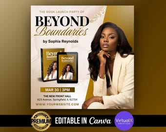 Folleto para evento de lanzamiento de libro de autor / Invitación a fiesta de lanzamiento / Diseño de libro electrónico empresarial moderno editable en Canva