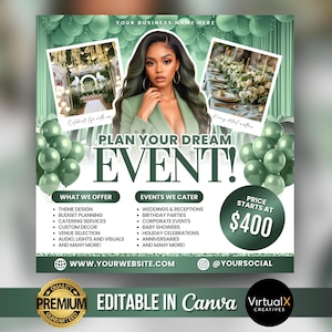 Event Planner Flyer, Wedding Planner Flyer,  Event Planning Business Template, Party Planning Ads, Luxury Event Venue Flyer, Canva Editable