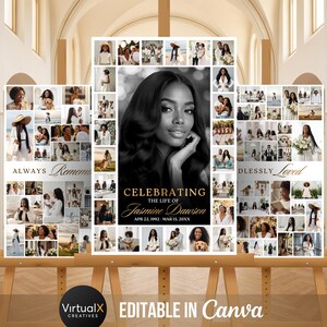 Funeral Photo Collage Sign Board, Celebration of Life Memorial Poster (Canva Template, Digital Download)