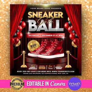 Volante de gala de Sneaker Ball, invitación a Sneaker Ball, volante de evento de gala de Sneaker Ball, invitación de gala, invitación a fiesta de cumpleaños, plantilla editable de Canva