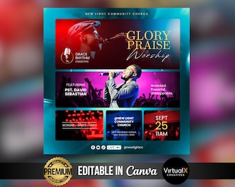 Sunday Service Flyer, Editable Prayer Conference, Worship and Revival Poster, Modern Christian Canva Template, DIY Church Ministry Event