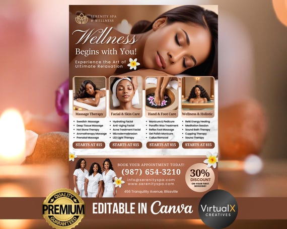 Massage Therapy Flyer, Full Body Treatment Flyer, Facial Spa Therapist Flyer, Foot Spa Flyer, Esthetician Beauty Service, Massager Template