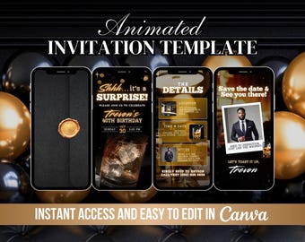 Faire-part d'anniversaire sur le thème du whisky, invitation à une fête surprise homme, whisky or noir, animation pour homme âgé à la perfection, 30e, 40e, 50e, 60e