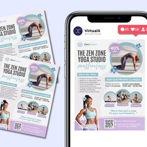 Flyer för yogaklass, flygblad för yogastudio, flygblad för yogainstruktör, flygblad för meditation, mall för yogafitness-mästarklass, andligt välbefinnande, Canva bild 3
