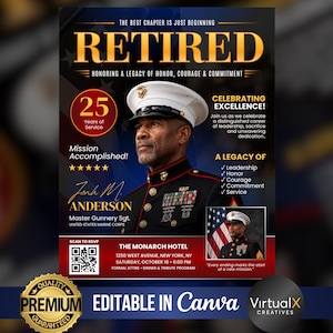 Marine Corps Retirement Invitation, Military Tribute Party Invite, USMC Farewell Poster Canva Template, Editable Digital Download