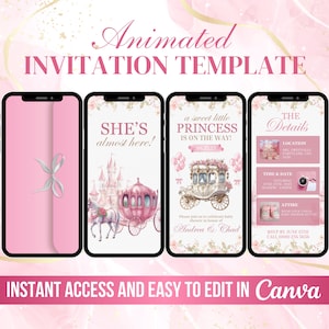 Princess Baby Shower Invite, Pink Floral Baby Shower Animated Invitation, Sweet Little Princess Baby Shower Digital Video, Baby Girl Evite