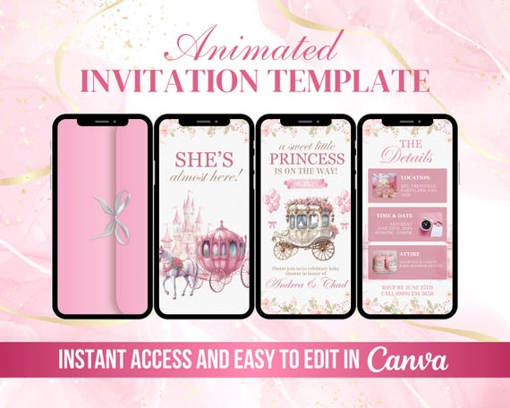 Princess Baby Shower Invite, Pink Floral Baby Shower Animated Invitation, Sweet Little Princess Baby Shower Digital Video, Baby Girl Evite