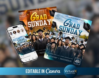 Grad Sunday Flyer Template Bundle, Graduation Sunday, Church Event Flyer, Editable Ministry Social Media Post, Pastor Event Flyer Canva