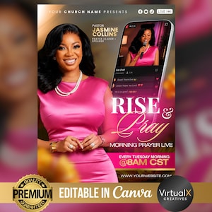 Morning Prayer Call Church Template, Online Prayer Livestream Flyer, Editable Women's Ministry Event Promotion, DIY Canva