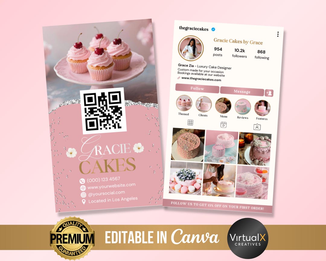 Bakery Instagram Business Card, QR Code, Cake Shop, Professional IG ...