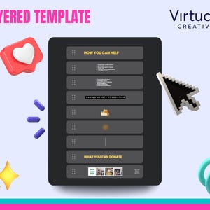 May include: A layered template for a social media post with the text "HOW YOU CAN HELP", "CARING HEARTS FOUNDATION", and "WHAT YOU CAN DONATE". The template is on a dark gray background with a white heart icon in the top left corner.
