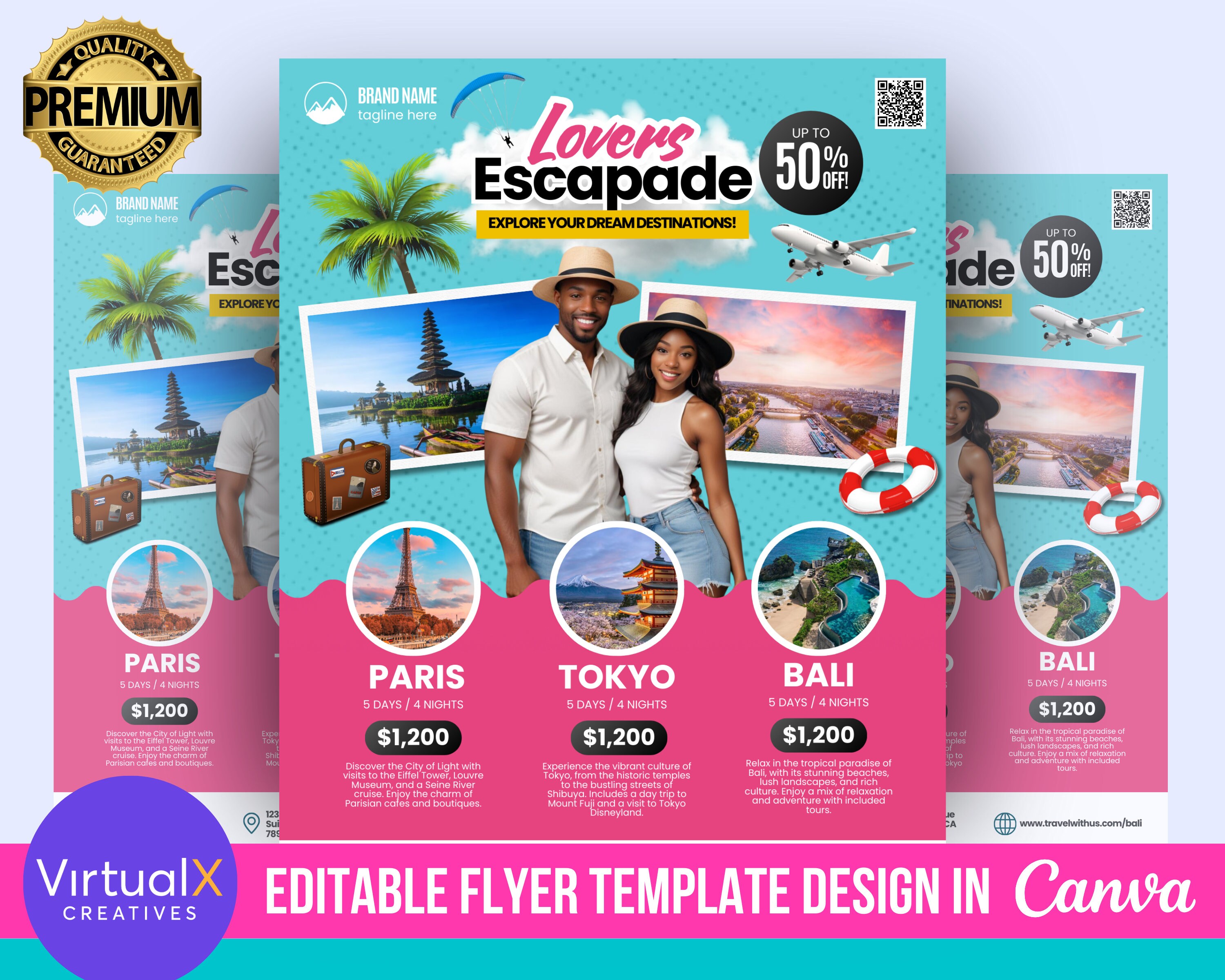 Vocation Flyers Travel Agent Flyer, Travel Deals Flyer, Couple Vacation Flyer, Book a ...