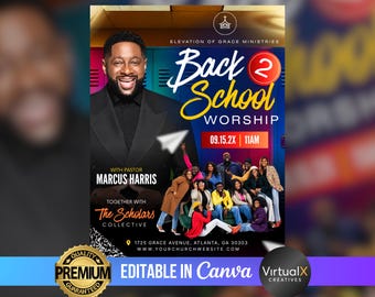Back to School Church Flyer Template, School Prayer Service, Youth Ministry Event, Editable Canva Worship Poster