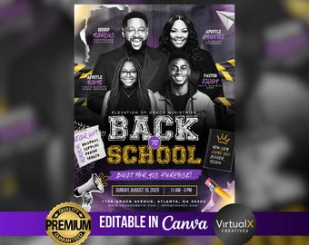 Back to School Church Flyer, Youth Revival Poster, Ministry Event, Editable Template in Canva