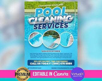 Pool Cleaning Service Flyer, Pool Care Business Flyer, Pool Expert Flyer, Swimming Pool Maintenance Flyer, DIY Canva Template Printable