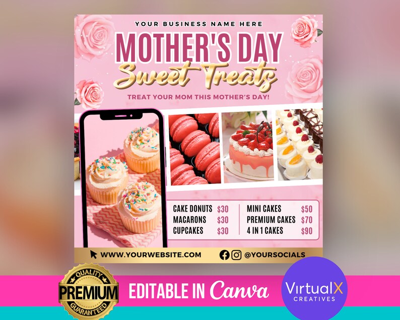 Mother's Day Bakery Flyer, Sweet Treats Flyer, May Dessert Flyer, May ...