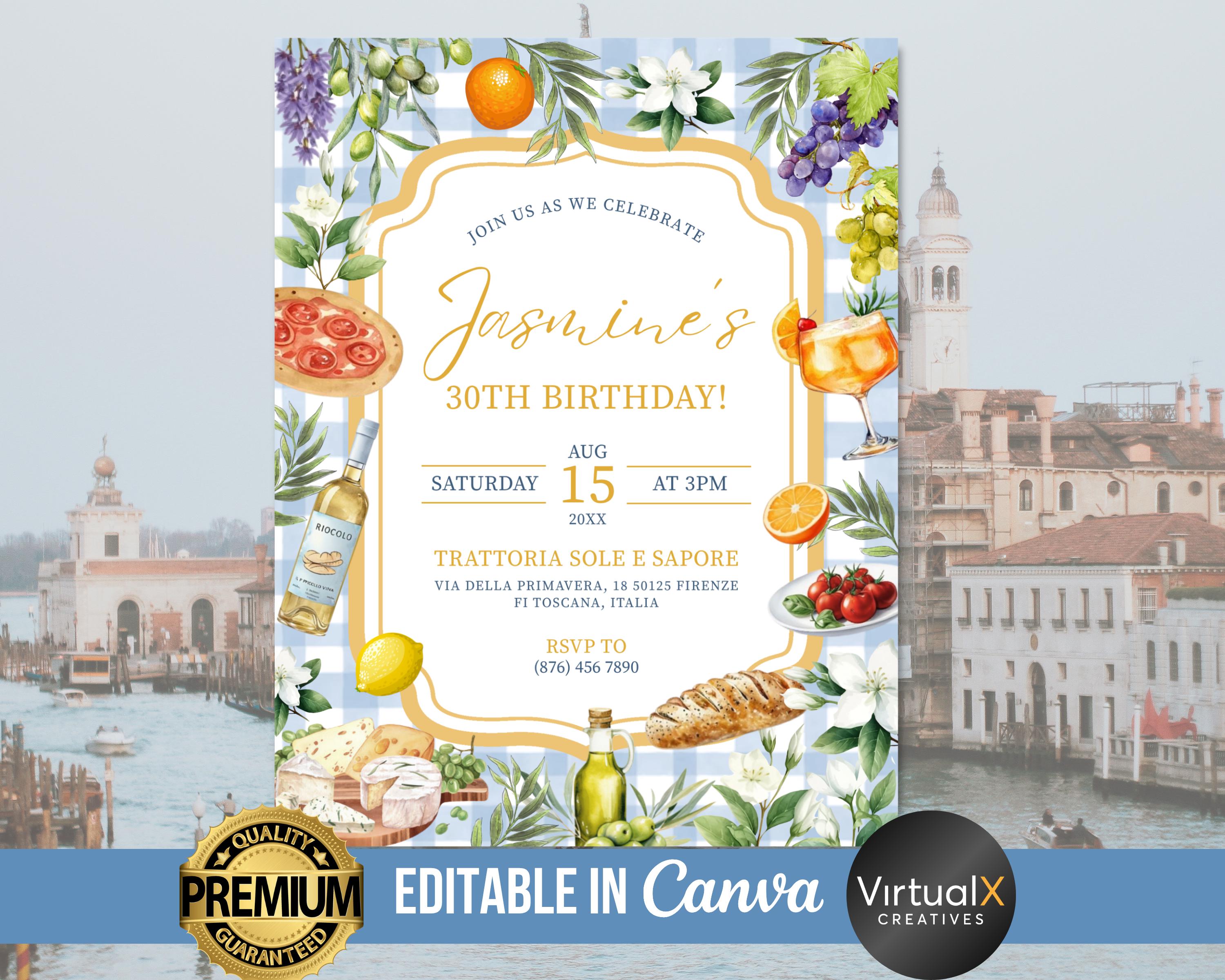 Italian Invite Italy Themed Birthday Party Invitation, Italian Amore Style Invite ...