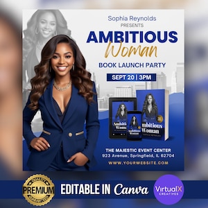 Book Launch Event, Author Book Launch Party, Business Event Flyer, Modern E-Book Launch Template, Editable Canva DIY Business Coaching