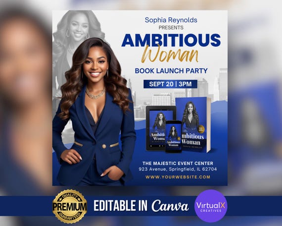 Book Launch Event, Author Book Launch Party, Business Event Flyer, Modern E-Book Launch Template, Editable Canva DIY Business Coaching