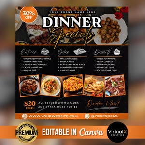 Ulotka wyprzedaży obiadowej, edytowalna oferta specjalna na niedzielę, ulotka menu restauracji, dzisiejsze oferty specjalne, marketing menu, szablon Canva na lunch