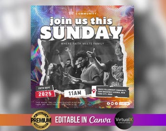Sunday Service Flyer, Church Worship Invitation Template, Editable Christian Event, DIY Canva