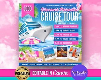 Cruise Trip Flyer, Cruise Vacation Business Trip Template, Boat Yacht Invitation, Editable Canva Invite, Birthday Party Itinerary Flyer