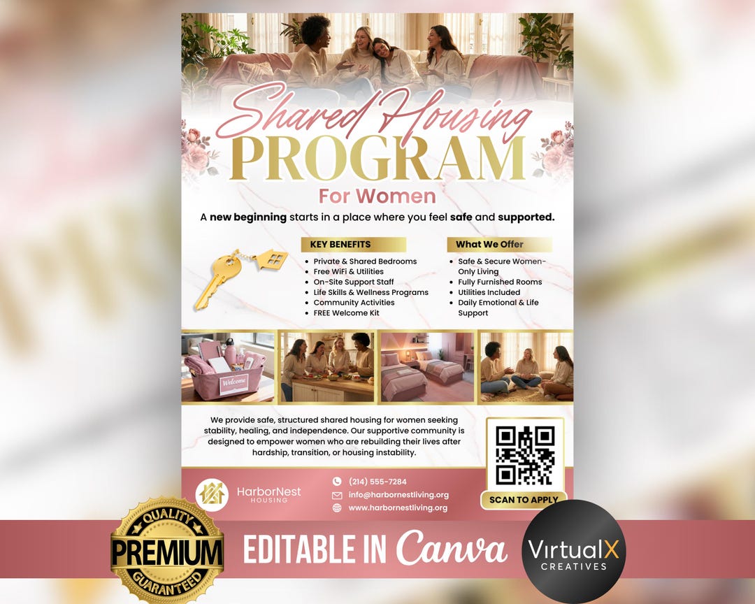 Transitional Program House Rules Posters Women Shared Housing Flyer Template | Transitional Housing Canva Poster ...