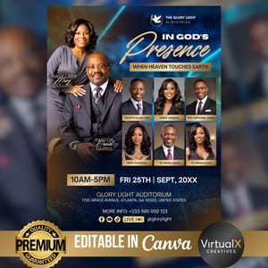Christian Church Service Flyer, Guest Speaker, Pastor and Wife, Sunday Worship Revival Program, Pastor Appreciation Template, Ministry Flyer