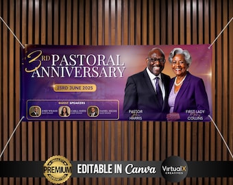 Banner de aniversario pastoral, Banner de evento de la iglesia, Plantilla de agradecimiento al pastor, Servicio religioso cristiano, Orador invitado, Aniversario de la iglesia