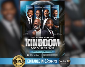 Men’s Day Conference Flyer Canva Template | Church Event | Kingdom Men Rising | Pastor Speaker | Editable Church Poster | Ministry Event
